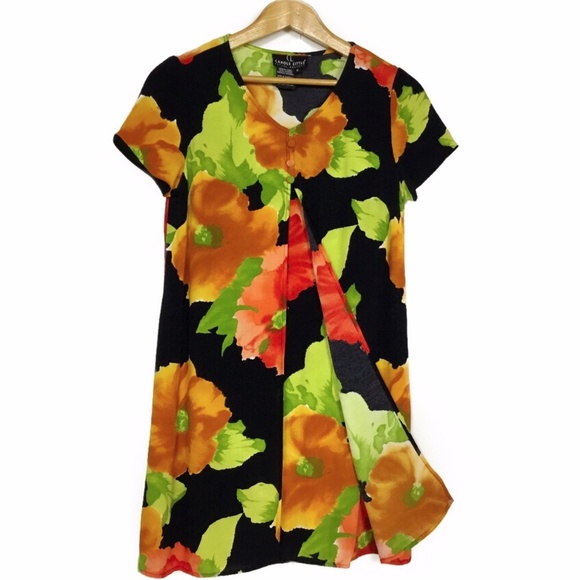 Floral Poppy Print Shift Dress SZ 6P Carole Little - Picture 1 of 8